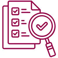 Icon of a checklist with check marks beside each item and a magnifying glass showing a check mark over the document, symbolizing efficient candidate outreach or cv parser functionality.