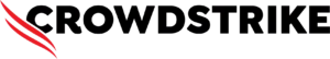 CrowdStrike logo with the name in bold black letters and a red, slanted feather graphic on the left.