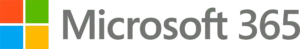 Logo of Microsoft 365 featuring a multicolored square on the left and the words "Microsoft 365" in gray text on a transparent background.