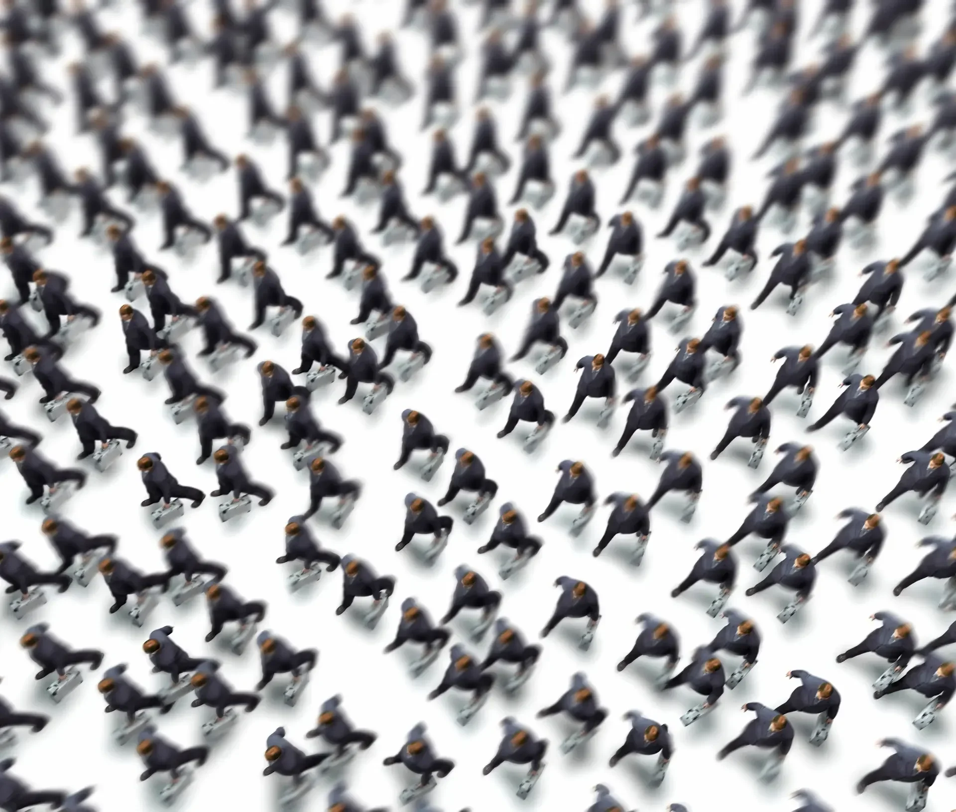 A large group of emperor penguins standing closely together, viewed from above on a white background, evokes the unity and indistinguishability seen in deepfakes or ai impersonation, where real and artificial identities blend seamlessly.