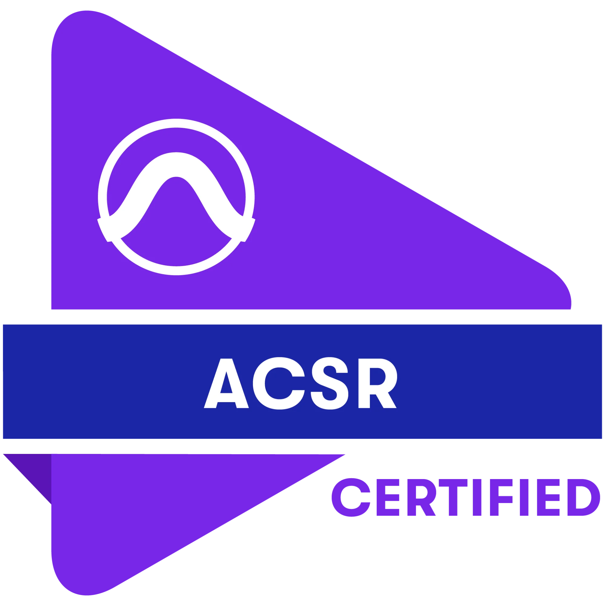 ACSR Certified logo featuring a purple triangular icon with a white symbol and the text “ACSR CERTIFIED”.