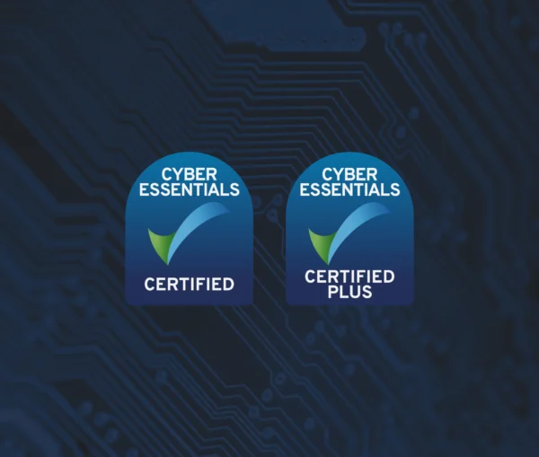 Cyber Essentials and Cyber Essentials Plus certification badges.