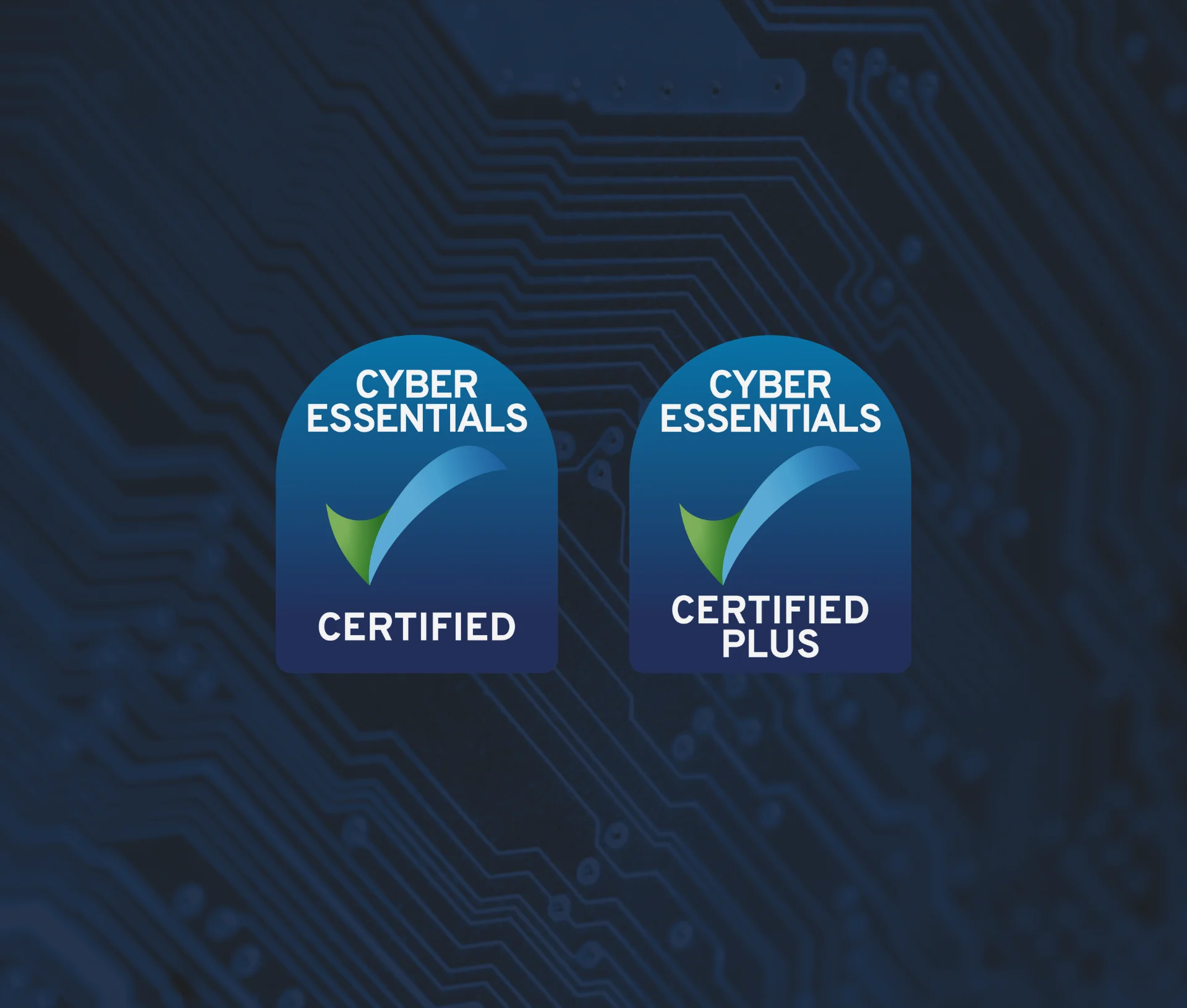 Cyber Essentials and Cyber Essentials Plus certification badges.