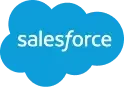 Salesforce logo with white lowercase text on a blue cloud shaped background, representing seamless salesforce integration.